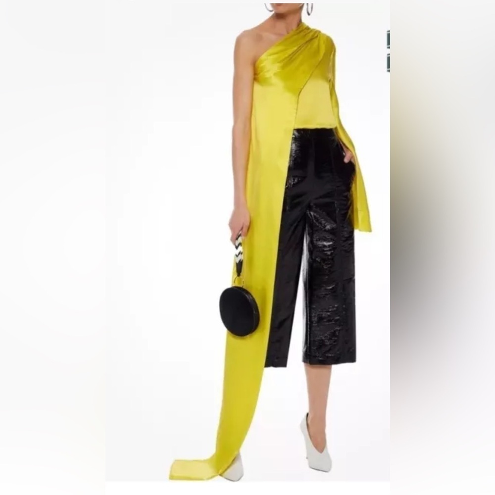 New With Tags Solace London Rosa Silk Satin Top Uk10 Us6 It38 Yellow Draped